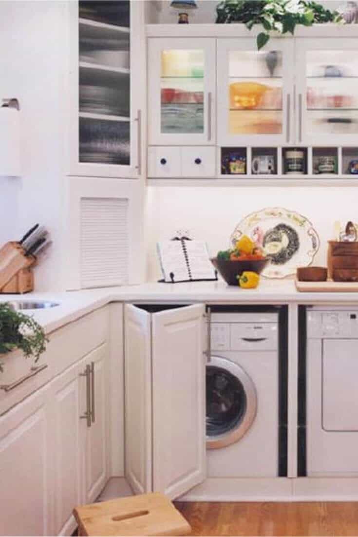 Sometimes there’s not enough room for a full blown laundry room, so here are great and useful laundry in kitchen design ideas that you may find interesting.